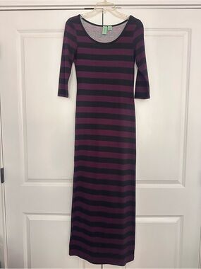 Black and Purple Striped Scoop-Neck Maxi Dress